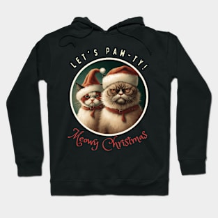 Let's Paw-Ty! Meowy Christmas. Funny Family Christmas Angry Cats With Santa Hat Hoodie